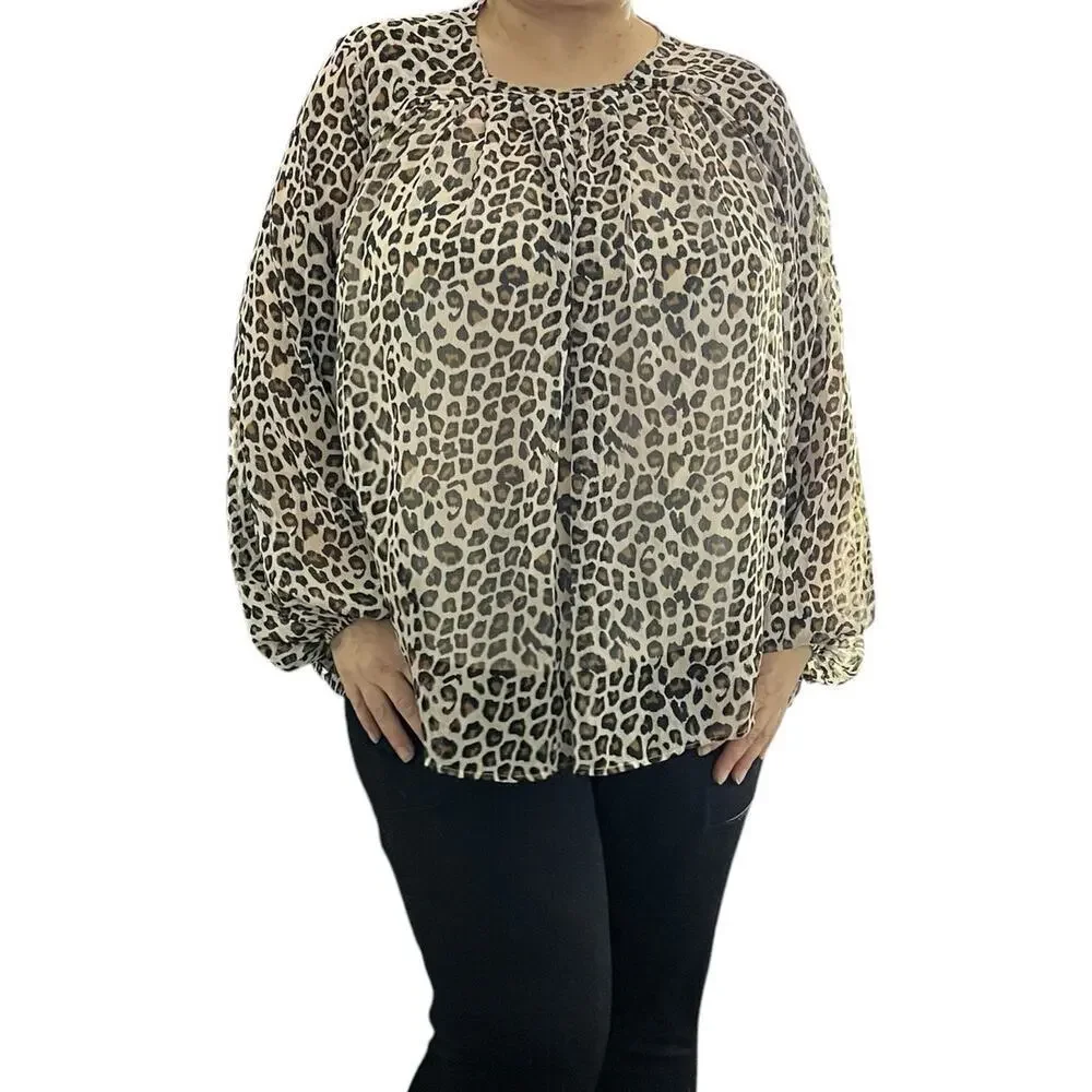 Maeve Leopard Print Pheasant Blouse Size 1X